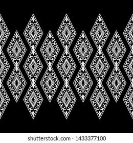 Ethnic boho seamless pattern. Lace. Embroidery on fabric. Patchwork texture. Weaving. Traditional ornament. Tribal pattern. Folk motif. Can be used for wallpaper, textile, wrapping, web.