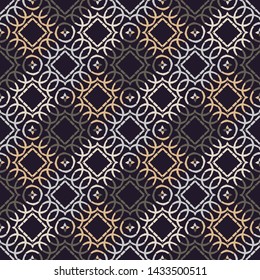 Ethnic boho seamless pattern. Lace. Embroidery on fabric. Patchwork texture. Weaving. Traditional ornament. Tribal pattern. Folk motif. Can be used for wallpaper, textile, wrapping, web.