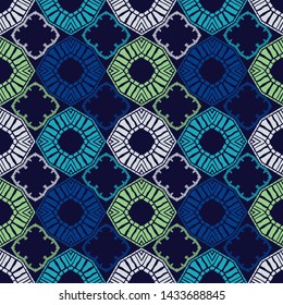 Ethnic boho seamless pattern. Lace. Embroidery on fabric. Patchwork texture. Weaving. Traditional ornament. Tribal pattern. Folk motif. Can be used for wallpaper, textile, wrapping, web.