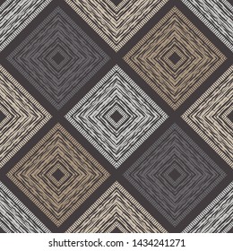 Ethnic boho seamless pattern. Lace. Embroidery on fabric. Patchwork texture. Weaving. Traditional ornament. Tribal pattern. Folk motif. Can be used for wallpaper, textile, wrapping, web.
