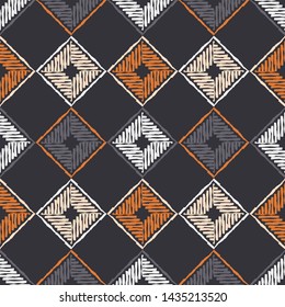 Ethnic boho seamless pattern. Lace. Embroidery on fabric. Patchwork texture. Weaving. Traditional ornament. Tribal pattern. Folk motif. Can be used for wallpaper, textile, wrapping, web.