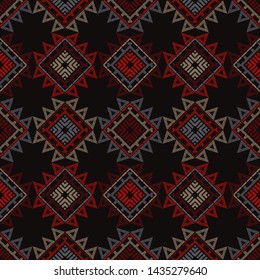 Ethnic boho seamless pattern. Lace. Embroidery on fabric. Patchwork texture. Weaving. Traditional ornament. Tribal pattern. Folk motif. Can be used for wallpaper, textile, wrapping, web.