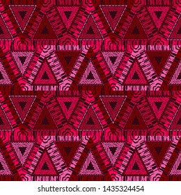 Ethnic boho seamless pattern. Lace. Embroidery on fabric. Patchwork texture. Weaving. Traditional ornament. Tribal pattern. Folk motif. Can be used for wallpaper, textile, wrapping, web.