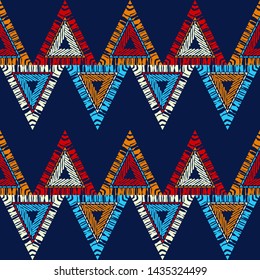 Ethnic boho seamless pattern. Lace. Embroidery on fabric. Patchwork texture. Weaving. Traditional ornament. Tribal pattern. Folk motif. Can be used for wallpaper, textile, wrapping, web.
