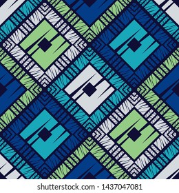 Ethnic boho seamless pattern. Lace. Embroidery on fabric. Patchwork texture. Weaving. Traditional ornament. Tribal pattern. Folk motif. Can be used for wallpaper, textile, wrapping, web.