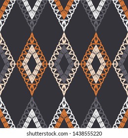 Ethnic boho seamless pattern. Lace. Embroidery on fabric. Patchwork texture. Weaving. Traditional ornament. Tribal pattern. Folk motif. Can be used for wallpaper, textile, wrapping, web.