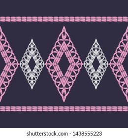 Ethnic boho seamless pattern. Lace. Embroidery on fabric. Patchwork texture. Weaving. Traditional ornament. Tribal pattern. Folk motif. Can be used for wallpaper, textile, wrapping, web.