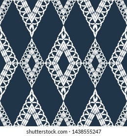 Ethnic boho seamless pattern. Lace. Embroidery on fabric. Patchwork texture. Weaving. Traditional ornament. Tribal pattern. Folk motif. Can be used for wallpaper, textile, wrapping, web.