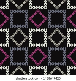 Ethnic boho seamless pattern. Lace. Embroidery on fabric. Patchwork texture. Weaving. Traditional ornament. Tribal pattern. Folk motif. Can be used for wallpaper, textile, wrapping, web.