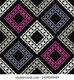 Ethnic boho seamless pattern. Lace. Embroidery on fabric. Patchwork texture. Weaving. Traditional ornament. Tribal pattern. Folk motif. Can be used for wallpaper, textile, wrapping, web.