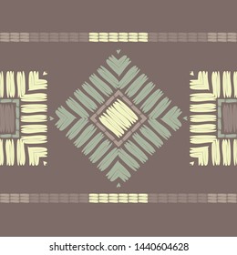 Ethnic boho seamless pattern. Lace. Embroidery on fabric. Patchwork texture. Weaving. Traditional ornament. Tribal pattern. Folk motif. Can be used for wallpaper, textile, wrapping, web.