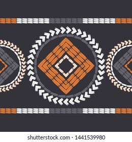 Ethnic boho seamless pattern. Lace. Embroidery on fabric. Patchwork texture. Weaving. Traditional ornament. Tribal pattern. Folk motif. Can be used for wallpaper, textile, wrapping, web.