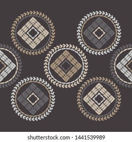 Ethnic boho seamless pattern. Lace. Embroidery on fabric. Patchwork texture. Weaving. Traditional ornament. Tribal pattern. Folk motif. Can be used for wallpaper, textile, wrapping, web.