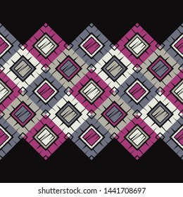 Ethnic boho seamless pattern. Lace. Embroidery on fabric. Patchwork texture. Weaving. Traditional ornament. Tribal pattern. Folk motif. Can be used for wallpaper, textile, wrapping, web.