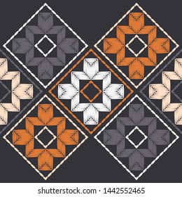 Ethnic boho seamless pattern. Lace. Embroidery on fabric. Patchwork texture. Weaving. Traditional ornament. Tribal pattern. Folk motif. Can be used for wallpaper, textile, wrapping, web.