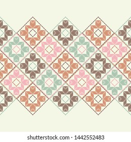 Ethnic boho seamless pattern. Lace. Embroidery on fabric. Patchwork texture. Weaving. Traditional ornament. Tribal pattern. Folk motif. Can be used for wallpaper, textile, wrapping, web.