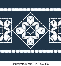 Ethnic boho seamless pattern. Lace. Embroidery on fabric. Patchwork texture. Weaving. Traditional ornament. Tribal pattern. Folk motif. Can be used for wallpaper, textile, wrapping, web.
