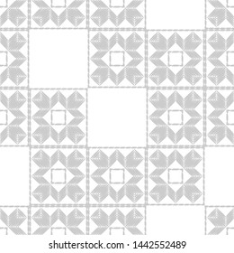 Ethnic boho seamless pattern. Lace. Embroidery on fabric. Patchwork texture. Weaving. Traditional ornament. Tribal pattern. Folk motif. Can be used for wallpaper, textile, wrapping, web.