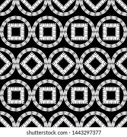 Ethnic boho seamless pattern. Lace. Embroidery on fabric. Patchwork texture. Weaving. Traditional ornament. Tribal pattern. Folk motif. Can be used for wallpaper, textile, wrapping, web.