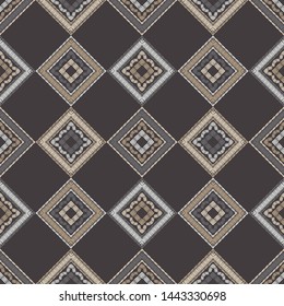Ethnic boho seamless pattern. Lace. Embroidery on fabric. Patchwork texture. Weaving. Traditional ornament. Tribal pattern. Folk motif. Can be used for wallpaper, textile, wrapping, web.
