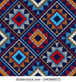 Ethnic boho seamless pattern. Lace. Embroidery on fabric. Patchwork texture. Weaving. Traditional ornament. Tribal pattern. Folk motif. Can be used for wallpaper, textile, wrapping, web.