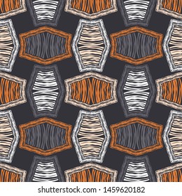 Ethnic boho seamless pattern. Lace. Embroidery on fabric. Patchwork texture. Weaving. Traditional ornament. Tribal pattern. Folk motif. Can be used for wallpaper, textile, wrapping, web.