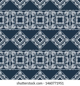 Ethnic boho seamless pattern. Lace. Embroidery on fabric. Patchwork texture. Weaving. Traditional ornament. Tribal pattern. Folk motif. Can be used for wallpaper, textile, wrapping, web.