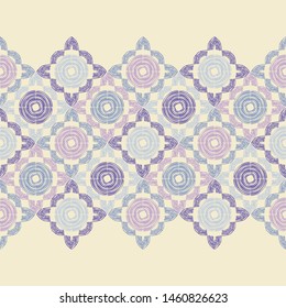 Ethnic boho seamless pattern. Lace. Embroidery on fabric. Patchwork texture. Weaving. Traditional ornament. Tribal pattern. Folk motif. Can be used for wallpaper, textile, wrapping, web.