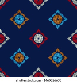 Ethnic boho seamless pattern. Lace. Embroidery on fabric. Patchwork texture. Weaving. Traditional ornament. Tribal pattern. Folk motif. Can be used for wallpaper, textile, wrapping, web.