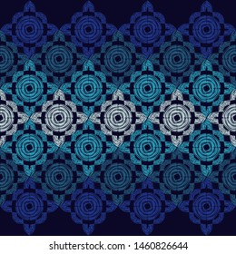 Ethnic boho seamless pattern. Lace. Embroidery on fabric. Patchwork texture. Weaving. Traditional ornament. Tribal pattern. Folk motif. Can be used for wallpaper, textile, wrapping, web.