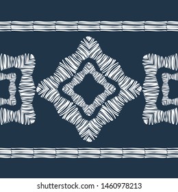 Ethnic boho seamless pattern. Lace. Embroidery on fabric. Patchwork texture. Weaving. Traditional ornament. Tribal pattern. Folk motif. Can be used for wallpaper, textile, wrapping, web.