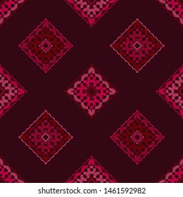 Ethnic boho seamless pattern. Lace. Embroidery on fabric. Patchwork texture. Weaving. Traditional ornament. Tribal pattern. Folk motif. Can be used for wallpaper, textile, wrapping, web.