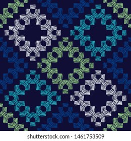 Ethnic boho seamless pattern. Lace. Embroidery on fabric. Patchwork texture. Weaving. Traditional ornament. Tribal pattern. Folk motif. Can be used for wallpaper, textile, wrapping, web.