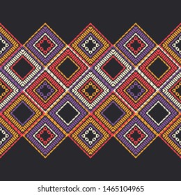 Ethnic boho seamless pattern. Lace. Embroidery on fabric. Patchwork texture. Weaving. Traditional ornament. Tribal pattern. Folk motif. Can be used for wallpaper, textile, wrapping, web.