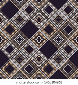 Ethnic boho seamless pattern. Lace. Embroidery on fabric. Patchwork texture. Weaving. Traditional ornament. Tribal pattern. Folk motif. Can be used for wallpaper, textile, wrapping, web.