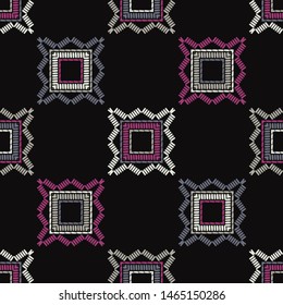 Ethnic boho seamless pattern. Lace. Embroidery on fabric. Patchwork texture. Weaving. Traditional ornament. Tribal pattern. Folk motif. Can be used for wallpaper, textile, wrapping, web.