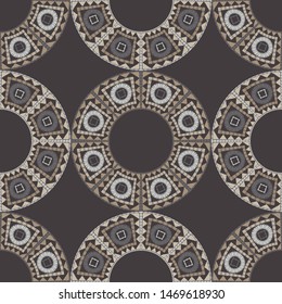 Ethnic boho seamless pattern. Lace. Embroidery on fabric. Patchwork texture. Weaving. Traditional ornament. Tribal pattern. Folk motif. Can be used for wallpaper, textile, wrapping, web.