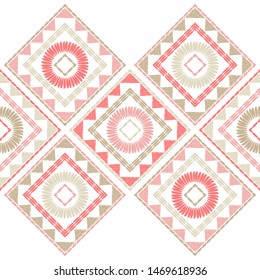 Ethnic boho seamless pattern. Lace. Embroidery on fabric. Patchwork texture. Weaving. Traditional ornament. Tribal pattern. Folk motif. Can be used for wallpaper, textile, wrapping, web.