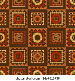 Ethnic boho seamless pattern. Lace. Embroidery on fabric. Patchwork texture. Weaving. Traditional ornament. Tribal pattern. Folk motif. Can be used for wallpaper, textile, wrapping, web.