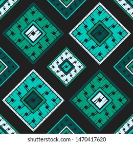 Ethnic boho seamless pattern. Lace. Embroidery on fabric. Patchwork texture. Weaving. Traditional ornament. Tribal pattern. Folk motif. Can be used for wallpaper, textile, wrapping, web.