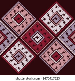 Ethnic boho seamless pattern. Lace. Embroidery on fabric. Patchwork texture. Weaving. Traditional ornament. Tribal pattern. Folk motif. Can be used for wallpaper, textile, wrapping, web.
