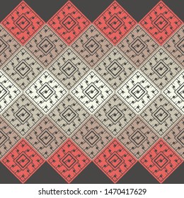 Ethnic boho seamless pattern. Lace. Embroidery on fabric. Patchwork texture. Weaving. Traditional ornament. Tribal pattern. Folk motif. Can be used for wallpaper, textile, wrapping, web.