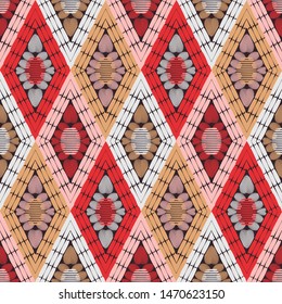 Ethnic boho seamless pattern. Lace. Embroidery on fabric. Patchwork texture. Weaving. Traditional ornament. Tribal pattern. Folk motif. Can be used for wallpaper, textile, wrapping, web.