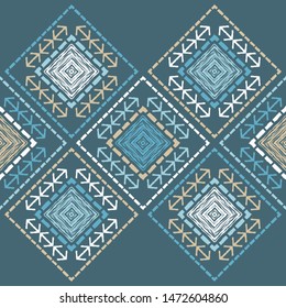 Ethnic boho seamless pattern. Lace. Embroidery on fabric. Patchwork texture. Weaving. Traditional ornament. Tribal pattern. Folk motif. Can be used for wallpaper, textile, wrapping, web.