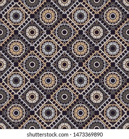 Ethnic boho seamless pattern. Lace. Embroidery on fabric. Patchwork texture. Weaving. Traditional ornament. Tribal pattern. Folk motif. Can be used for wallpaper, textile, wrapping, web.
