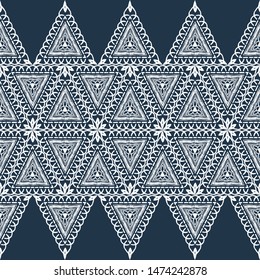 Ethnic boho seamless pattern. Lace. Embroidery on fabric. Patchwork texture. Weaving. Traditional ornament. Tribal pattern. Folk motif. Can be used for wallpaper, textile, wrapping, web.