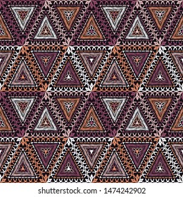 Ethnic boho seamless pattern. Lace. Embroidery on fabric. Patchwork texture. Weaving. Traditional ornament. Tribal pattern. Folk motif. Can be used for wallpaper, textile, wrapping, web.