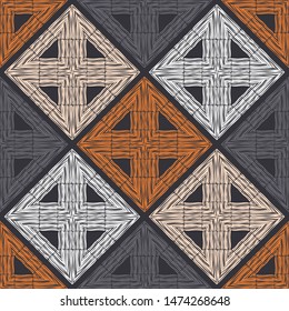 Ethnic boho seamless pattern. Lace. Embroidery on fabric. Patchwork texture. Weaving. Traditional ornament. Tribal pattern. Folk motif. Can be used for wallpaper, textile, wrapping, web.