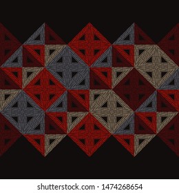 Ethnic boho seamless pattern. Lace. Embroidery on fabric. Patchwork texture. Weaving. Traditional ornament. Tribal pattern. Folk motif. Can be used for wallpaper, textile, wrapping, web.