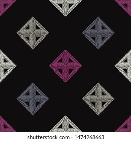 Ethnic boho seamless pattern. Lace. Embroidery on fabric. Patchwork texture. Weaving. Traditional ornament. Tribal pattern. Folk motif. Can be used for wallpaper, textile, wrapping, web.